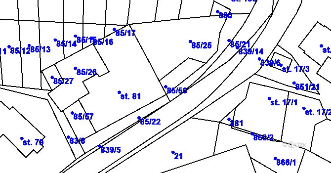 Parcela st. 85/56 v KÚ Tučapy, Katastrální mapa