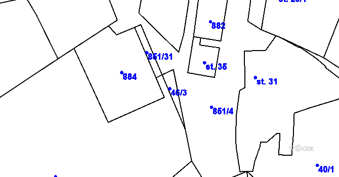 Parcela st. 46/3 v KÚ Tučapy, Katastrální mapa