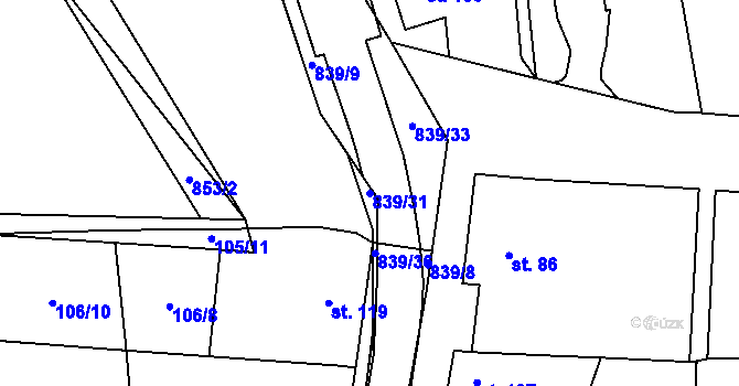 Parcela st. 839/31 v KÚ Tučapy, Katastrální mapa