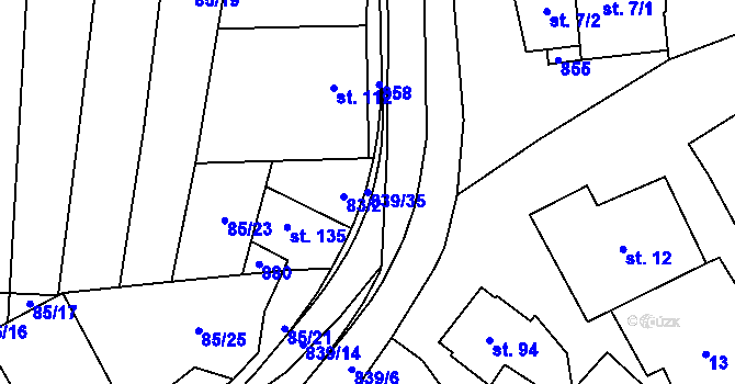 Parcela st. 839/35 v KÚ Tučapy, Katastrální mapa