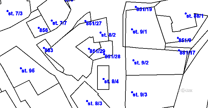 Parcela st. 851/28 v KÚ Tučapy, Katastrální mapa