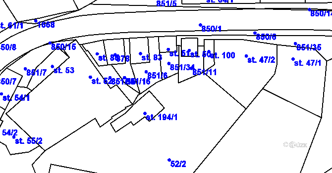 Parcela st. 851/33 v KÚ Tučapy, Katastrální mapa