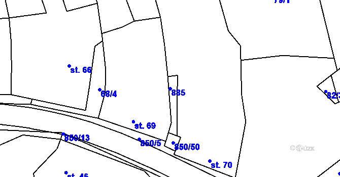 Parcela st. 885 v KÚ Tučapy, Katastrální mapa