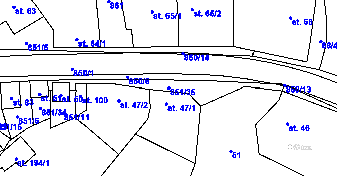 Parcela st. 851/35 v KÚ Tučapy, Katastrální mapa