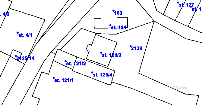 Parcela st. 121/3 v KÚ Tučapy u Vyškova, Katastrální mapa