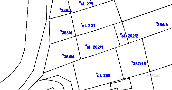 Parcela st. 202/1 v KÚ Tučapy u Vyškova, Katastrální mapa