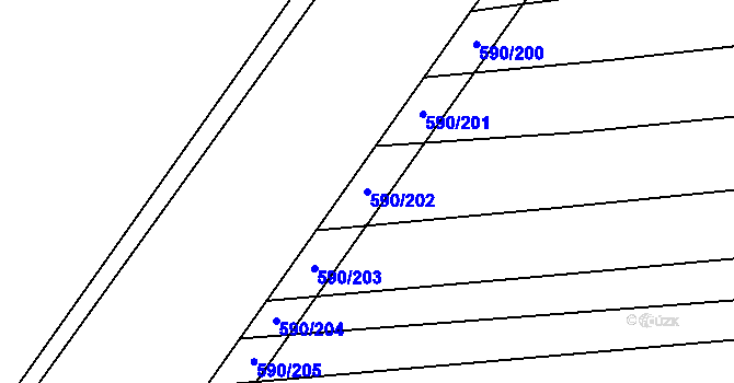 Parcela st. 590/202 v KÚ Tučapy u Vyškova, Katastrální mapa