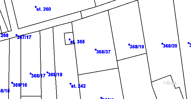 Parcela st. 368/37 v KÚ Tučapy u Vyškova, Katastrální mapa