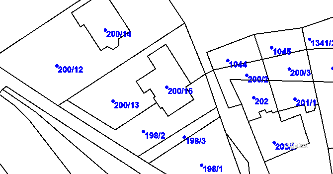 Parcela st. 200/16 v KÚ Tučín, Katastrální mapa