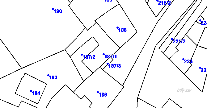 Parcela st. 187/1 v KÚ Tučín, Katastrální mapa