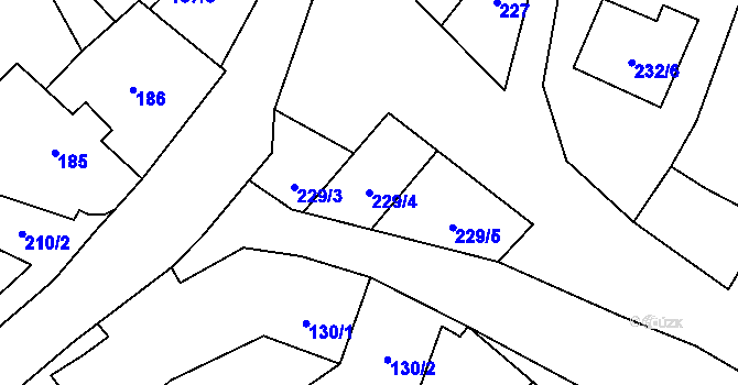 Parcela st. 229/4 v KÚ Tučín, Katastrální mapa