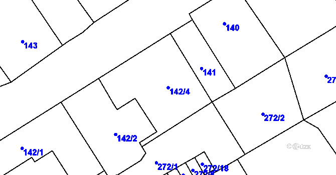 Parcela st. 142/4 v KÚ Tučín, Katastrální mapa