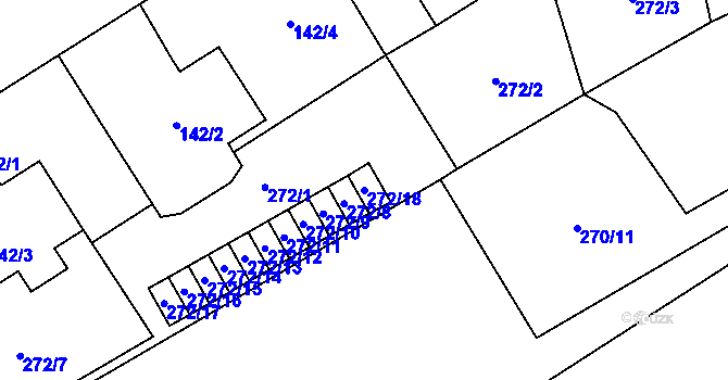Parcela st. 272/18 v KÚ Tučín, Katastrální mapa