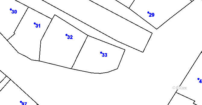 Parcela st. 33 v KÚ Tučín, Katastrální mapa