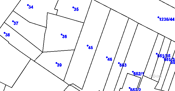 Parcela st. 45 v KÚ Tučín, Katastrální mapa