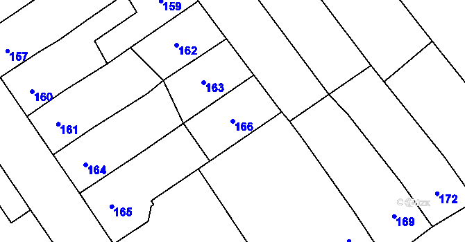 Parcela st. 166 v KÚ Tučín, Katastrální mapa