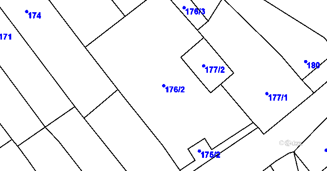 Parcela st. 176/2 v KÚ Tučín, Katastrální mapa