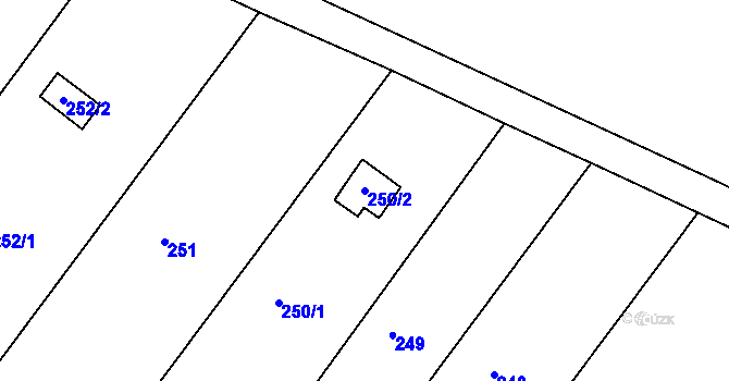 Parcela st. 250/2 v KÚ Tučín, Katastrální mapa