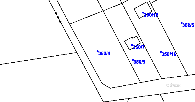 Parcela st. 350/4 v KÚ Tučín, Katastrální mapa