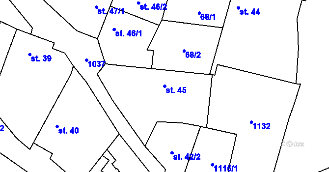 Parcela st. 45 v KÚ Tuhaň, Katastrální mapa
