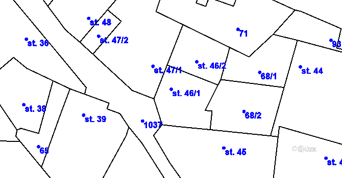 Parcela st. 46/1 v KÚ Tuhaň, Katastrální mapa