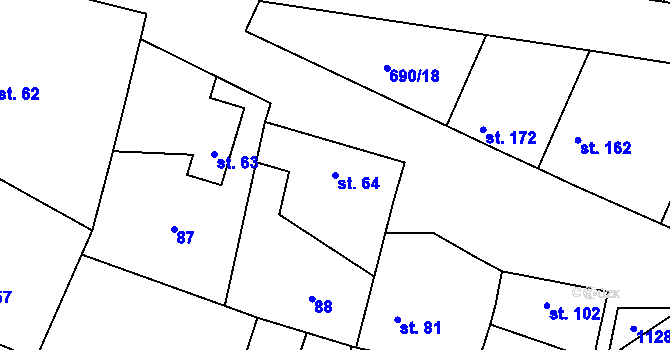 Parcela st. 64 v KÚ Tuhaň, Katastrální mapa