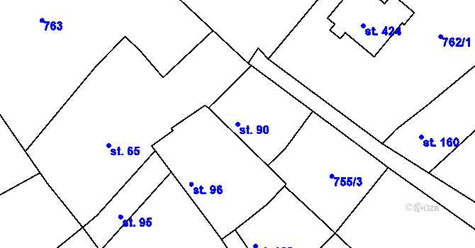 Parcela st. 90 v KÚ Tuhaň, Katastrální mapa