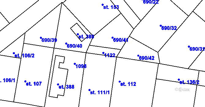 Parcela st. 111/2 v KÚ Tuhaň, Katastrální mapa