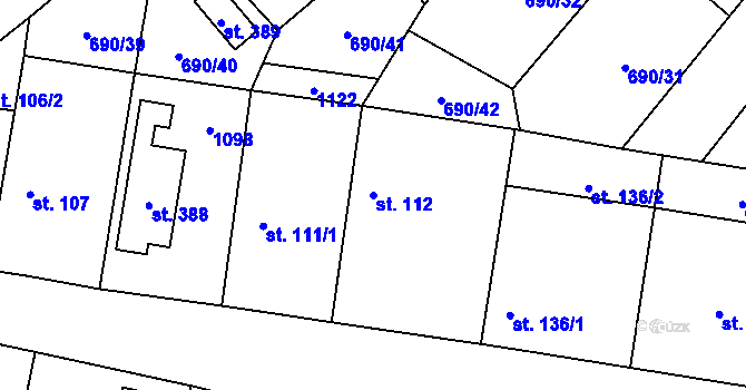 Parcela st. 112 v KÚ Tuhaň, Katastrální mapa