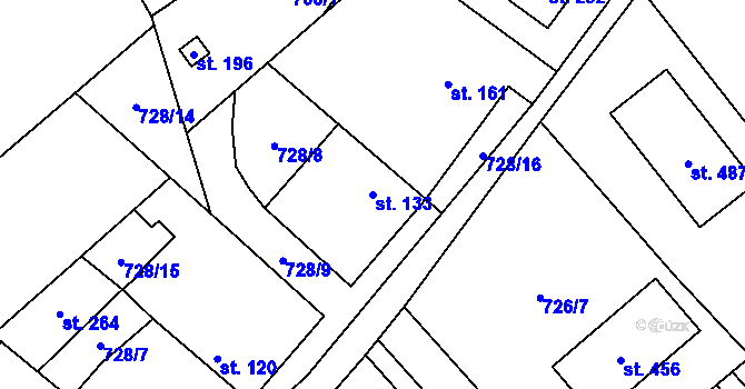 Parcela st. 133 v KÚ Tuhaň, Katastrální mapa