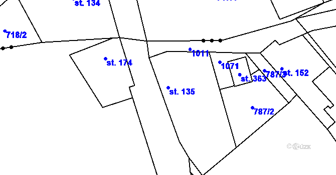 Parcela st. 135 v KÚ Tuhaň, Katastrální mapa