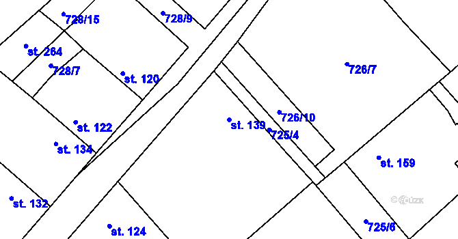 Parcela st. 139 v KÚ Tuhaň, Katastrální mapa