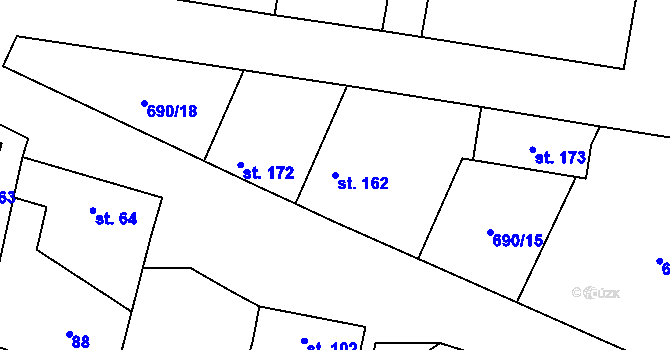 Parcela st. 162 v KÚ Tuhaň, Katastrální mapa