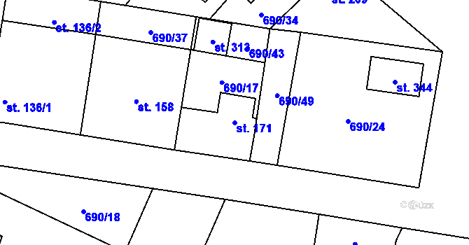 Parcela st. 171 v KÚ Tuhaň, Katastrální mapa