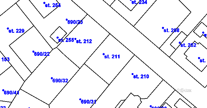 Parcela st. 211 v KÚ Tuhaň, Katastrální mapa