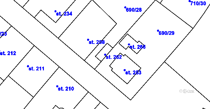 Parcela st. 262 v KÚ Tuhaň, Katastrální mapa