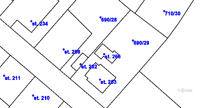 Parcela st. 266 v KÚ Tuhaň, Katastrální mapa