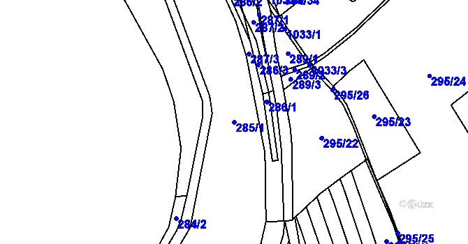 Parcela st. 285/1 v KÚ Tuhaň, Katastrální mapa