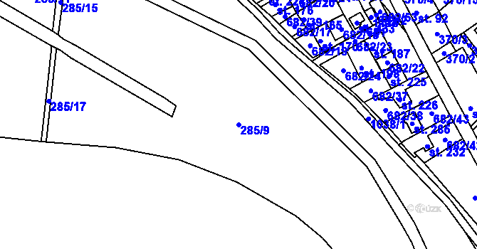 Parcela st. 285/9 v KÚ Tuhaň, Katastrální mapa