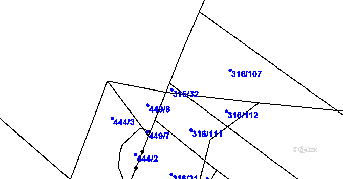 Parcela st. 316/32 v KÚ Tuhaň, Katastrální mapa