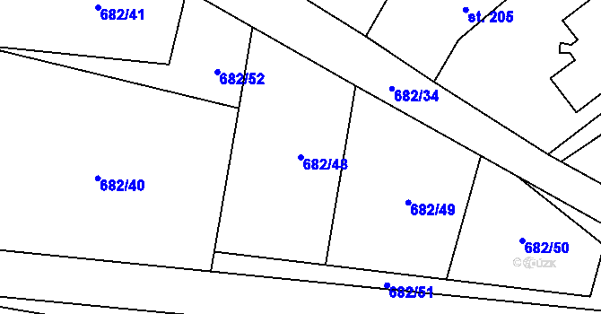 Parcela st. 682/48 v KÚ Tuhaň, Katastrální mapa