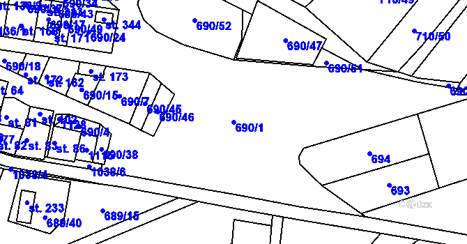 Parcela st. 690/1 v KÚ Tuhaň, Katastrální mapa