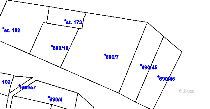 Parcela st. 690/7 v KÚ Tuhaň, Katastrální mapa