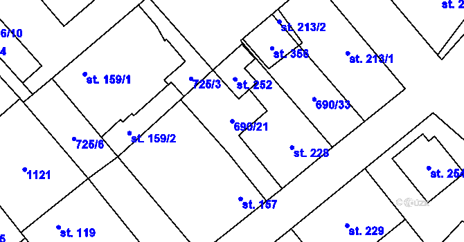 Parcela st. 690/21 v KÚ Tuhaň, Katastrální mapa