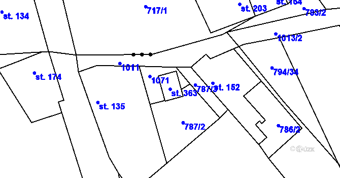 Parcela st. 363 v KÚ Tuhaň, Katastrální mapa