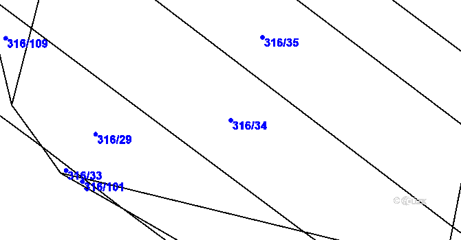 Parcela st. 316/34 v KÚ Tuhaň, Katastrální mapa