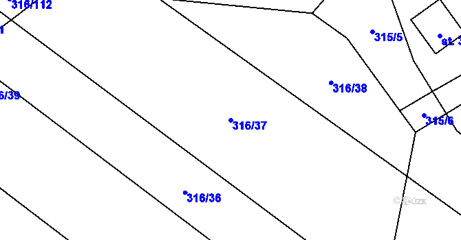 Parcela st. 316/37 v KÚ Tuhaň, Katastrální mapa