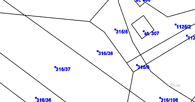 Parcela st. 316/38 v KÚ Tuhaň, Katastrální mapa
