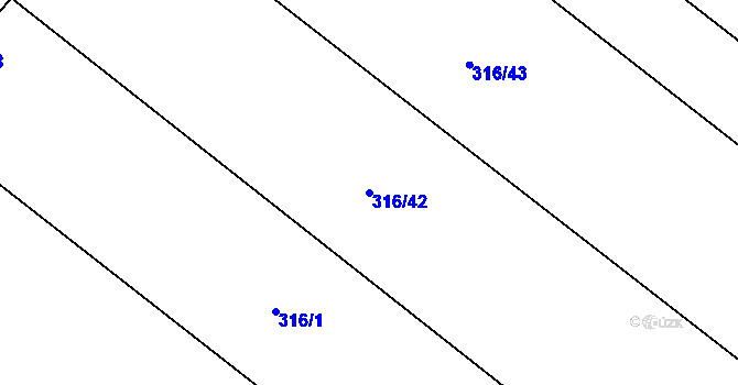 Parcela st. 316/42 v KÚ Tuhaň, Katastrální mapa