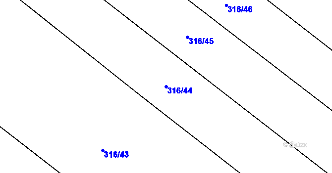 Parcela st. 316/44 v KÚ Tuhaň, Katastrální mapa